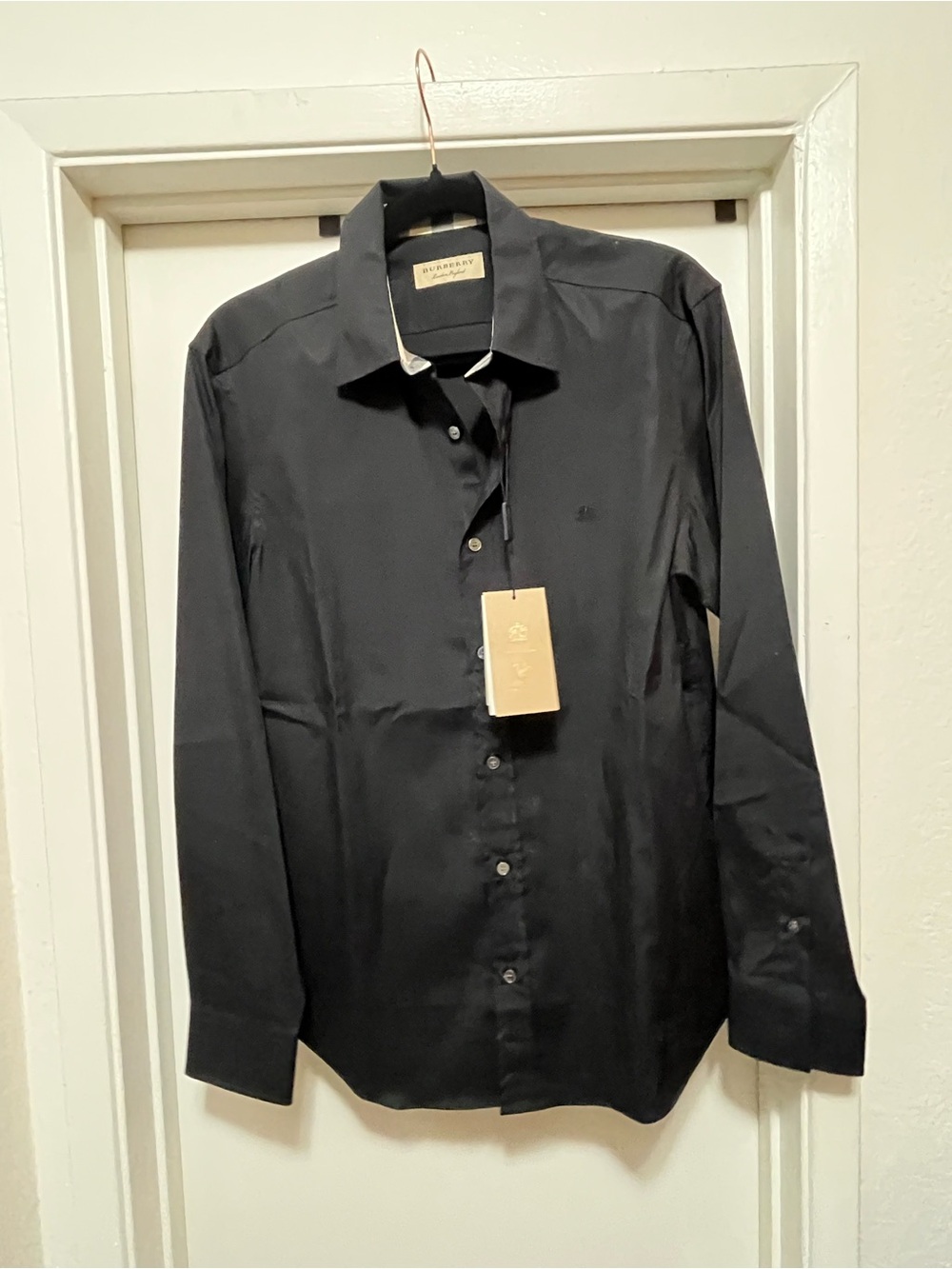 Burberry Men's Black Long-Sleeve Dress Shirt with Tag